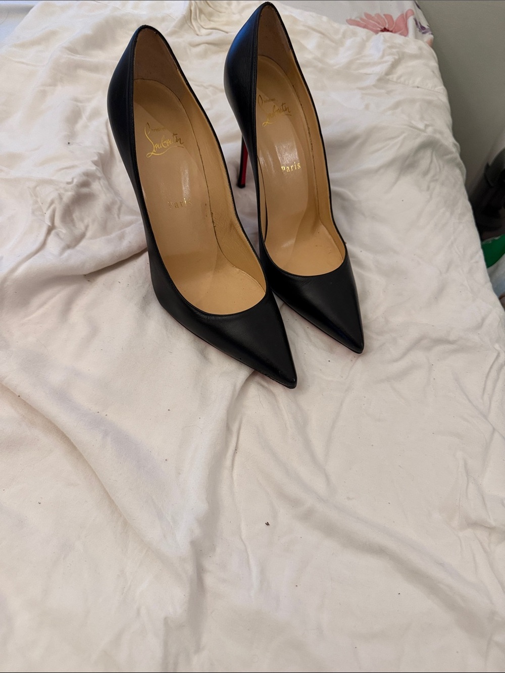 Christian Louboutin Black Leather Pointed-Toe Stiletto Pumps